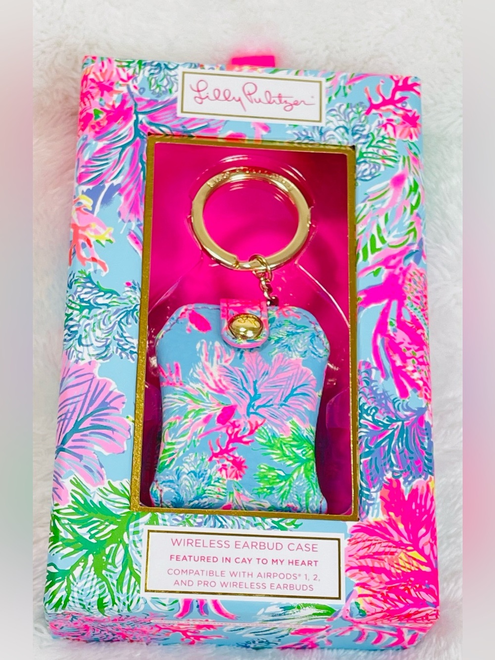 Lilly Pulitzer Tropical Floral Earbud Case - Blue, Pink & Green